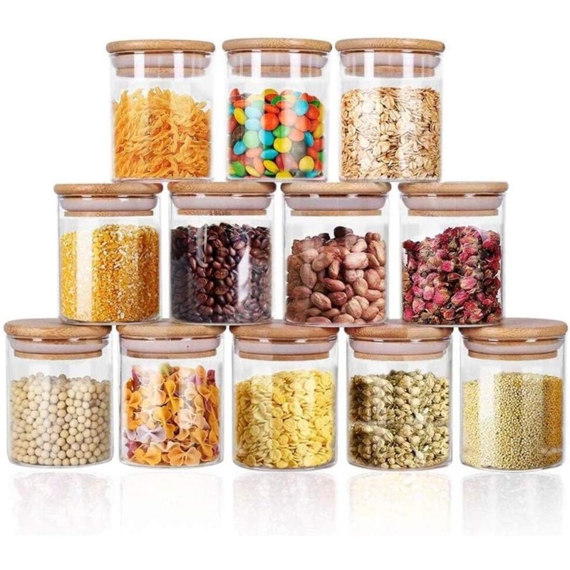 Food Storage Glass Containers Large - 12-glazen potten set met bamboe luchtdichte