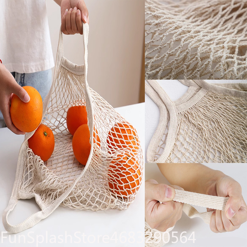 Produce Bag Reusable Mesh - Handzame opvouwbare katoenen mesh boodschappentas, herbruikbare