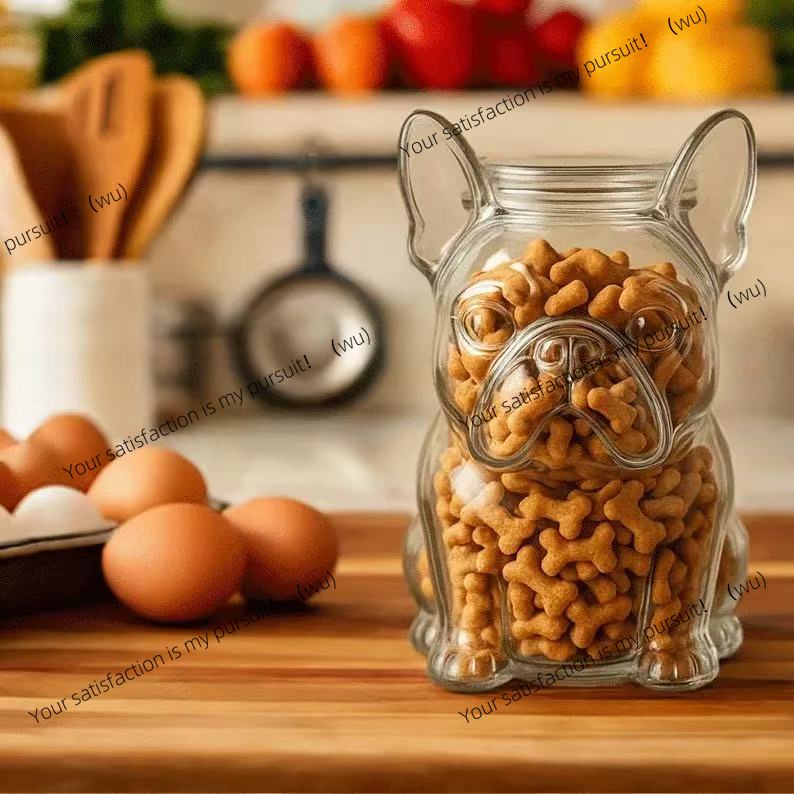 Food Storage Glass Containers Large - Behandelingscontainer voor honden Bulldog-vorm glazen hondensnackpot
