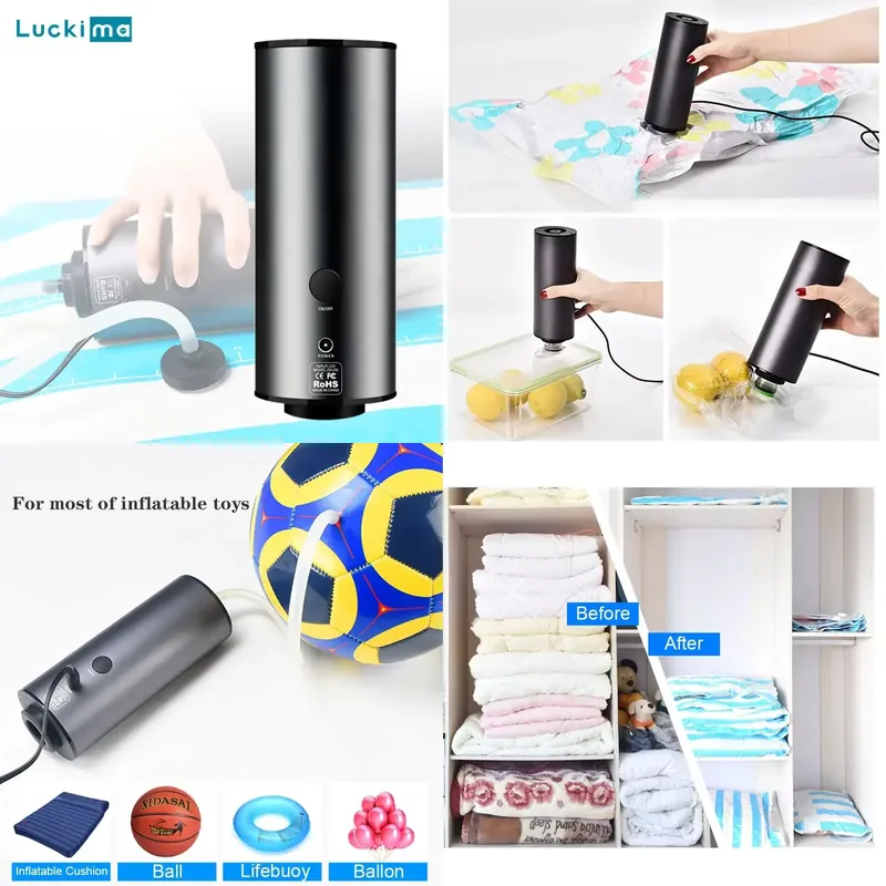 Food Storage Vacuum - 2-in-1 draagbare luchtdrukpomp, mini compressor voor